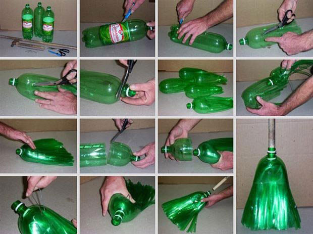 escoba botella de plástico