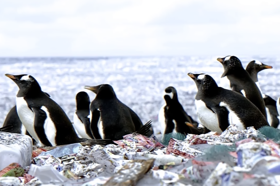 La historia del viral que muestra a pingüinos viviendo sobre una enorme isla de basura