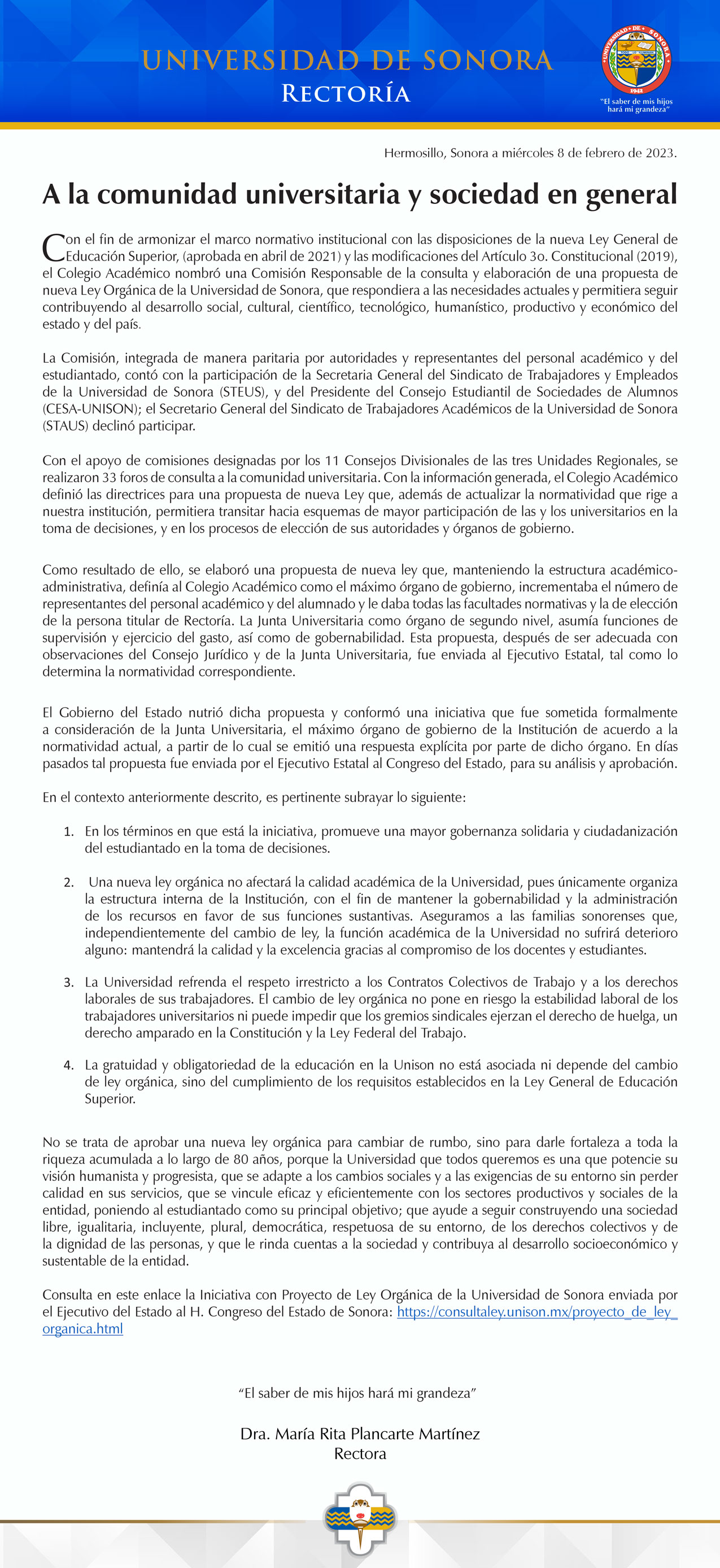 Entérese: Posición de la rectoría en relación a la ley 104 - El Constructor  10