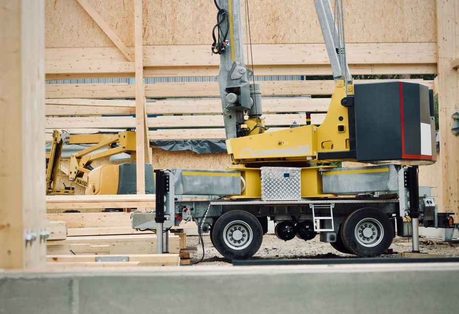 Electric construction machinery on a modern building site