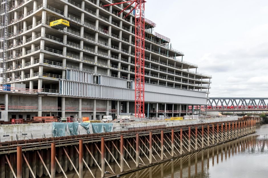 Modern bridge construction site with high tech materials
