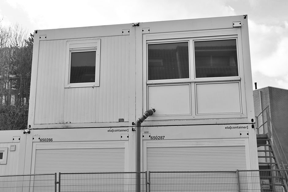 modern modular prefabricated house construction site with steel frame