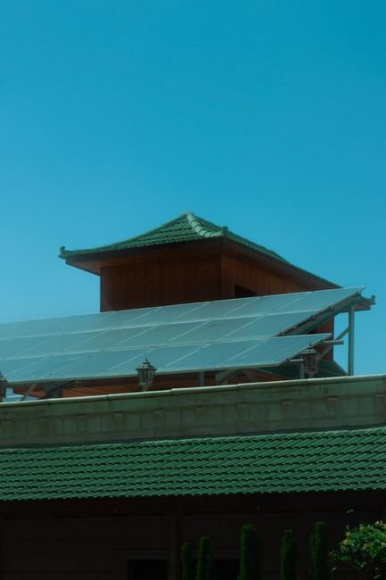 solar panels on building roof in desert
