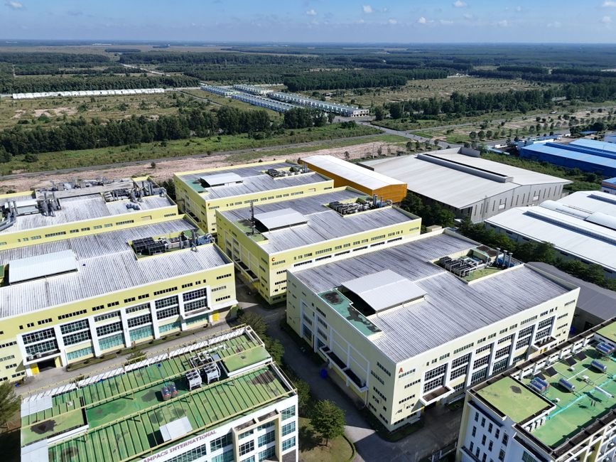 Industrial park near the border with modern manufacturing warehouses