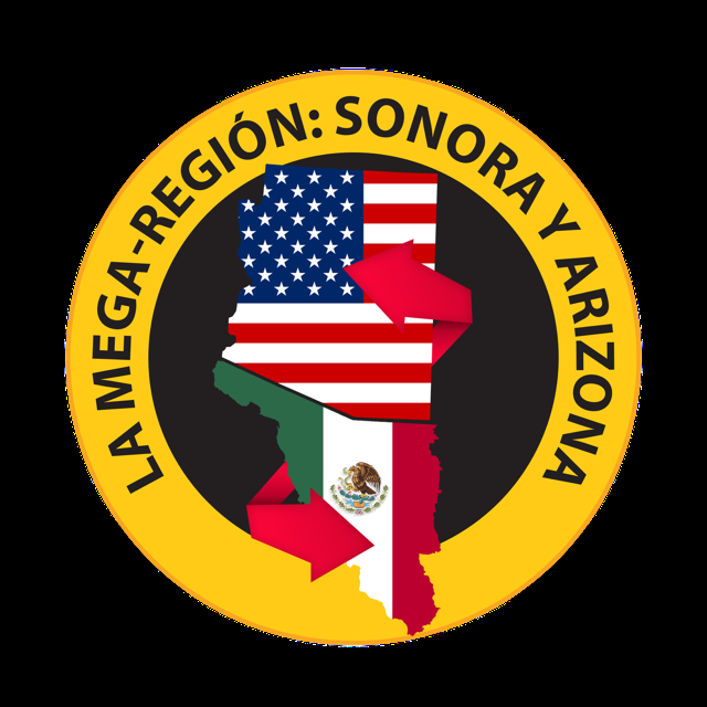 Logo circular de La Mega-Región: Sonora y Arizona, con los mapas de ambos estados y las banderas de México y Estados Unidos