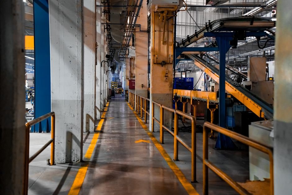 Modern cement manufacturing plant interior with automated machinery