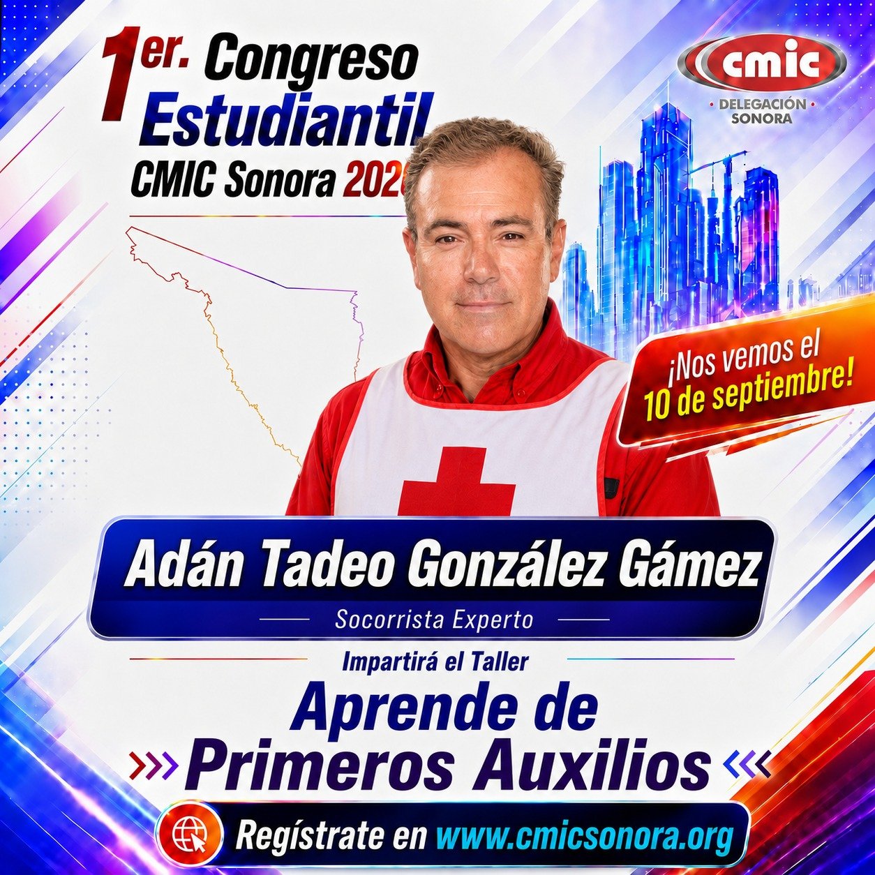 Gráfica del congreso con el socorrista Adán Tadeo González Gámez y su taller de primeros auxilios