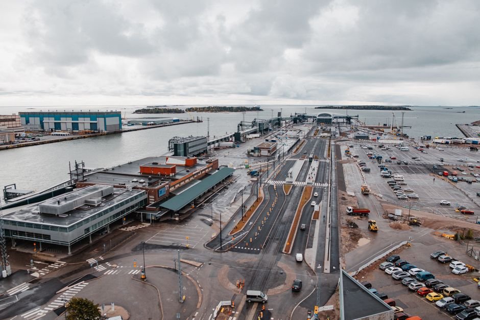 Aerial view of an international border crossing with industrial parks and logistics infrastructure