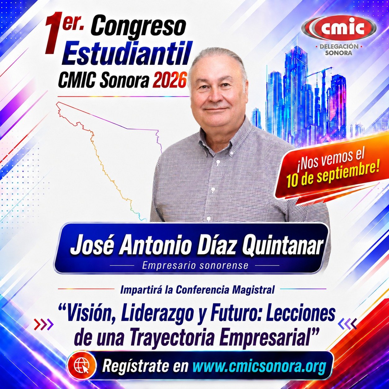 Gráfica del congreso con el empresario José Antonio Díaz Quintanar y su conferencia magistral sobre trayectoria empresarial