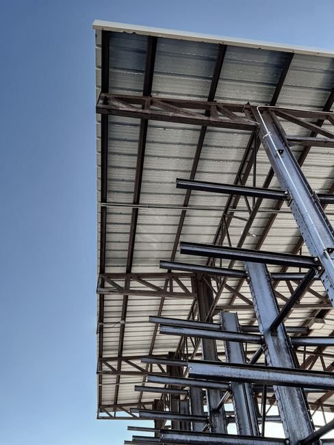 Modern industrial park construction site in northern Mexico with steel structures