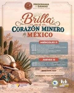 Cartel del Programa de Damas «Brilla en el corazón minero de México» del 16 Congreso Internacional Minero Sonora 2026, con las actividades del miércoles 11 y el jueves 12 de noviembre y el enlace de registro.