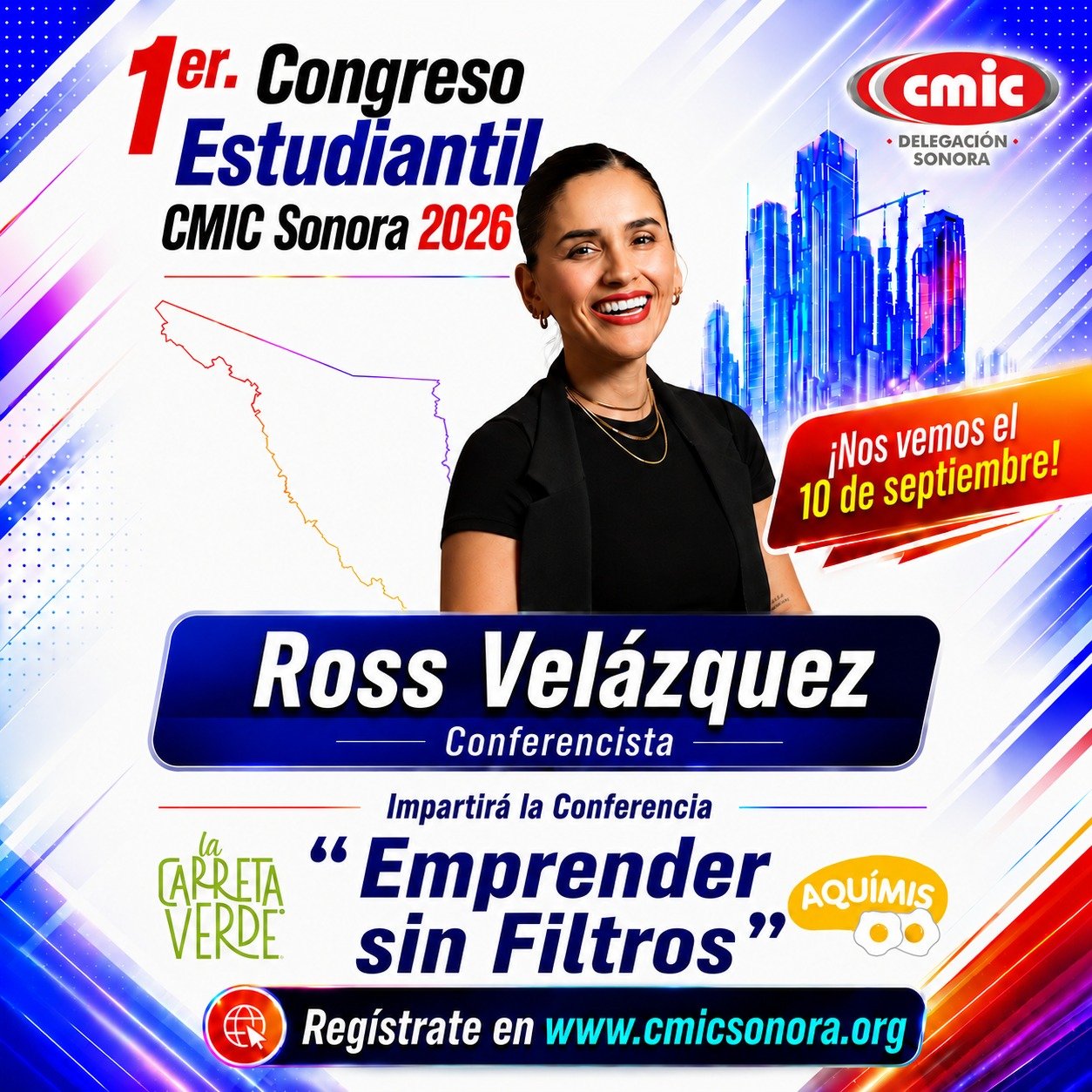 Gráfica del congreso con la conferencista Ross Velázquez y su charla Emprender sin Filtros