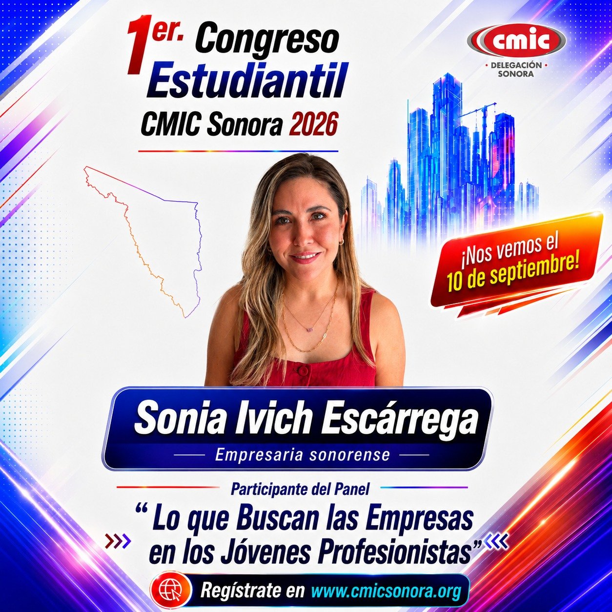 Gráfica del congreso con la empresaria Sonia Ivich Escárrega, participante del panel empresarial