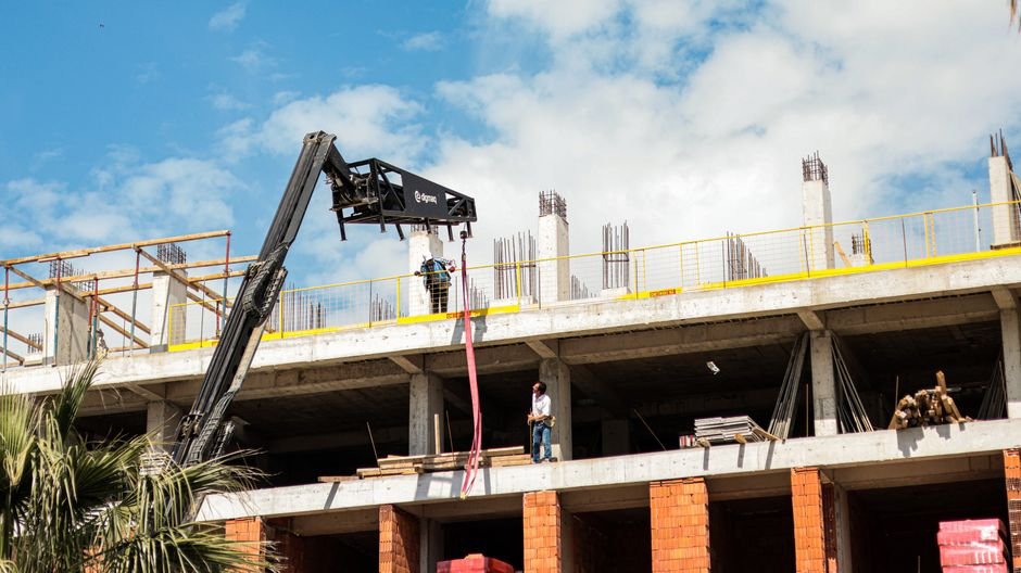 Construction robot working on modern site in Mexico
