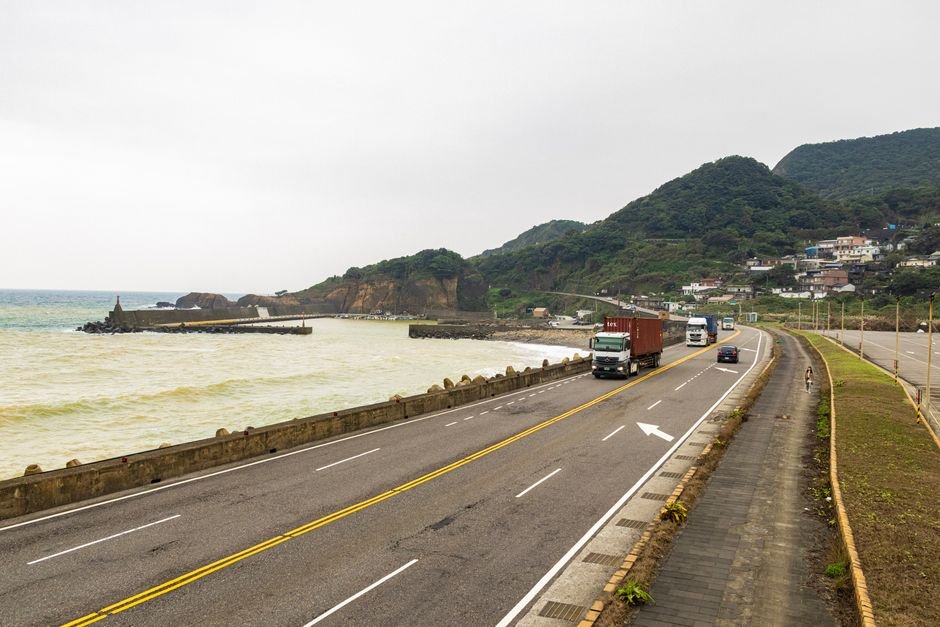 Modern smart border crossing with industrial trucks and advanced logistics infrastructure